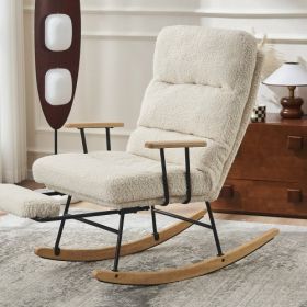 Modern Teddy Gliding Rocking Chair With High Back, Retractable Footrest, And Adjustable Back Angle For Nursery, Living Room, And Bedroom,Beige