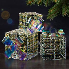 3pcs 7.5in-6.3in-5in Colorful Gift Box, Warm White Light, Iris, 4.5V 3.6W, Christmas Lighting Gift Box