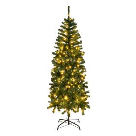 6ft Green 210 Light Warm White 8 Mode 400 Branch Automatic Tree Structure Pointed Pencil Shape PVC Material Christmas Tree