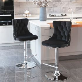 Swivel Velvet Barstools Adjusatble Seat Height From 25-33 Inch Black,Set Of 2