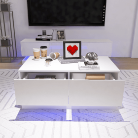 High Glossy Coffee Table With 2 Drawers Have RGB Led Light With Buletooth Control