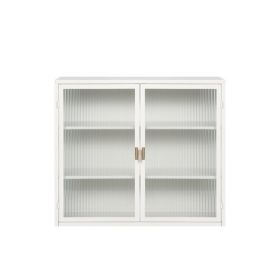 Modern Two-door Wall Cabinet With Glass Door With Three Levels Of Storage For Entrance Living Bathroom Dining Room, White