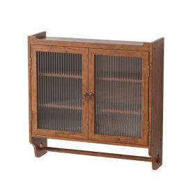 Glass Door Vintage Double Door Wall Cabinet With Three Levels Of Storage And Towel Rail, Suitable For Bathroom, Kitchen, Dining Room, Brown Unavailabl