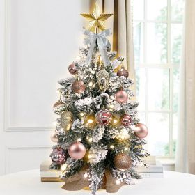 2ft Mini Christmas Tree With Light Artificial Small Tabletop Christmas Decoration With Flocked Snow, Exquisite Decor & Xmas Ornaments For Table Top Fo