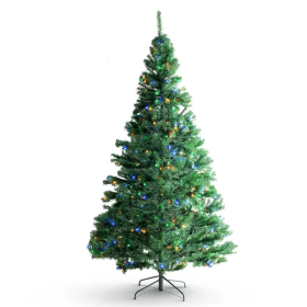 VEVOR Christmas Tree, 6.5ft Prelit Artificial Xmas Tree, Full Holiday Decor Tree With 450 Multi-Color LED Lights, 1227 Branch Tips, Metal Base For Hom