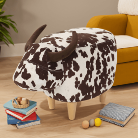 Brown And White Velvet Cow Shaped Footstool