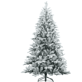 7 Ft Snow Flocked Artificial Christmas Tree With 1401 Tips, Foldable Metal Stand, Easy Assembly, Hinged Xmas Tree For Home, Office, Holiday, Green