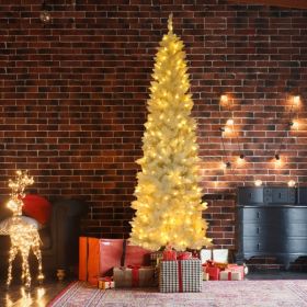 White 6.5ft, 250 Lights, Warm Color 8 Mode, 719 Branches, Pointed Pencil Shape, PVC Material Christmas Tree