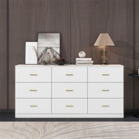 Modern White 9-Drawer Dresser For Bedroom - Ample Storage Wide Chest Of Drawers, Sturdy Safe