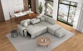 86.6" Sectional Sofa L-shaped Sofa Couch Pull-out Sofa Bed with a Movable Ottoman, Two USB Ports and Two Cup Holders for Living Room, Gray