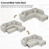 86.6" Sectional Sofa L-shaped Sofa Couch Pull-out Sofa Bed with a Movable Ottoman, Two USB Ports and Two Cup Holders for Living Room, Gray