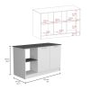 Juniper Kitchen Island with Large Top Surface, Double Door Cabinet, and Open Shelves White / Onyx