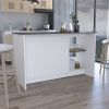 Juniper Kitchen Island with Large Top Surface, Double Door Cabinet, and Open Shelves White / Onyx