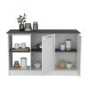 Juniper Kitchen Island with Large Top Surface, Double Door Cabinet, and Open Shelves White / Onyx