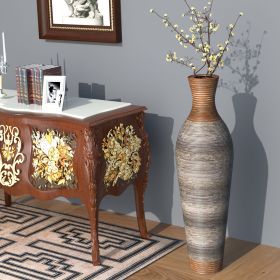 39-Inch-Tall Vase, Brown Decorative Floor Vase, Classic Neat Floor Vase Tall Freestanding Flower Holder, Artificial Rattan Vase, PVC Floor Vase