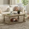 Rustic Floor Shelf Coffee Table with Storage, Solid Pine Wood (As same As WF287269AAD)