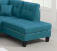 2-PCS SECTIONAL SET Living Room Furniture LAF Sofa And RAF Chaise Azure / Blue Color Linen Like Fabric Tufted Couch