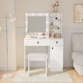 Vanity Desk With Lights, Vanity Set With Mirror, Makeup Vanity Desk With Large Drawers  Three Level Storage Dreeser, VanitysVanities With 3 Lights Bri