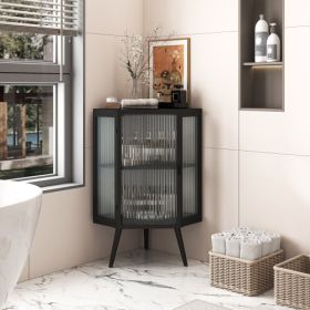 Floor Conical Cabinet With Tempered Glass Door And Storage Shelves, For Bathroom, Living Room, Bedroom