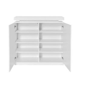 Large Spaces Shoe Cabinet High Glossy White Color With Led Light Have Moveable Shelves