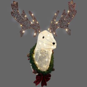 Deer Head Flower Wreath Wall Mounted Warm White Light