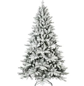 6FT PE&PVC Flocked Artificial Christmas Tree ,With 1100 Branch Tips And Metal Stand,Foldable Fake Tree With Realistic Snowy Foliage For Home Decoratio