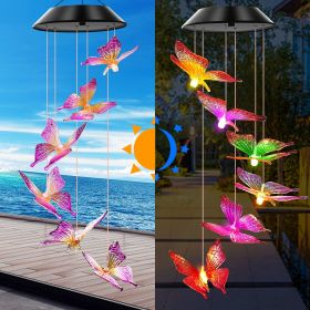 1pc Purple Butterfly Solar Wind Chimes Color Changing Lights Outdoor; Best Gifts For Mom Grandma Women Wife Aunt Sister; Unique Mobile Wind Chime; Mot