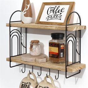 Wooden Double Bathroom Toiletries Organizer Wall Mounted Kitchen Mug Coffee Rack Ironwood Living Room Decorative Shelf