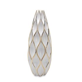 Elegant White Ceramic Vase with Gold Accents - Timeless Home Decor