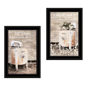 Trendy Decor 4U "Laundry Room" Framed Wall Art, Modern Home Decor 2 Piece Vignette for Living Room