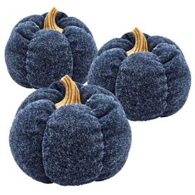 Set of 3, 7.5x7.5x5.7" Dark Blue Pumpkin, Pumpkin Ornament Decor for Holiday Harvest Festival Fall Festival & Thanksgiving