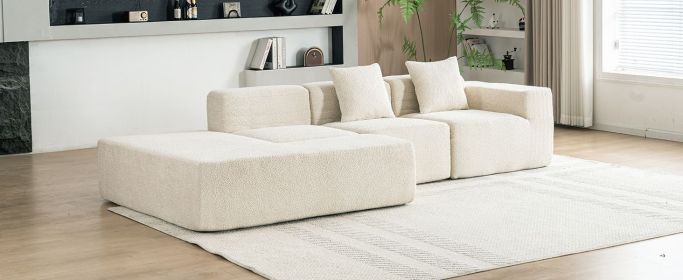 116.5" Sectional Sofa Full-compressed Sofa Couch Free-combined Sofa for Living Room, Beige