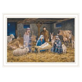 Trendy Decor 4U The Greatest Gift of All - The Birth of Christ White Framed Wall Art for Living Room, Nativity Wall Art Print for Home Decor