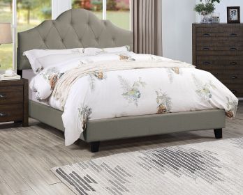 Majestic Arch 1pc Queen Size Bed Adjustable HB Grey Poly fiber Tufted Upholstered Wooden Bedframe Bedroom Furniture