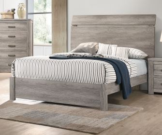 Wooden Bedroom 1pc Queen Size Bed Grey Color Bedframe Paper Laminate Furniture Simple Modern