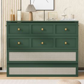 Queen Murphy Bed with Large Drawers,Green