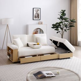 Convertible Sleeper Sofa Couch,Multifunctional Double Folding Sofa Bed,Storage Ottoman and Sofa arm with box and drawer