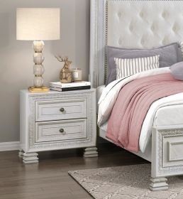 Classic Luxury Pearl White Finish Nightstand of 2x Drawers Wooden Bedroom Furniture 1pc, Dart Molding Design