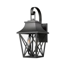 Black Outdoor Wall Lantern 2-Light, Large Outside Modern Wall Sconce Light Fixture, Industrial Porch Light Wall Mount with Glass