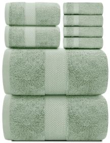 Luxury Green Bath Towel Set Combed Cotton Hotel Quality Absorbent 8 Piece Towels | 2 Bath Towels | 2 Hand Towels | 4 Washcloths