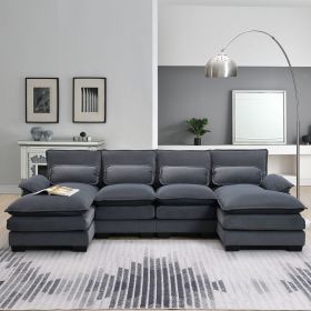 109.8*55.9" Modern U-shaped Sectional Sofa with Waist Pillows,6-seat Upholstered Symmetrical Sofa Furniture