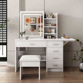 Fashion Vanity Desk with Mirror and Lights for Makeup with open shelves and Chair