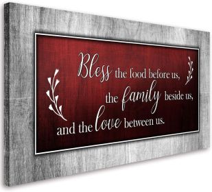 Motivational Quotes Christian Wall Art Red and Grey Canvas Prints Bless The Food Quote Wall Pictures Framed Artwork for Home Living Room Dining Room