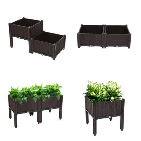 2PCS Rectangle Raised Elevated Garden Flower Bed Plant Box Vegetable Planter Herb