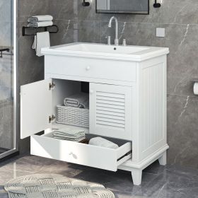 30" Bathroom Vanity with Sink; Bathroom Cabinet with Two Doors and One Drawer; White