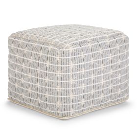 Noreen Square Pouf, Light Blue and White Accent Ottoman for Living Room