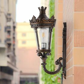 Vintage Outdoor Wall Lantern, Waterproof Exterior Wall Sconce with Crown Top and Clear Glass, Decorative Outdoor Lighting Fixture for Patio, Garden