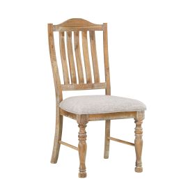 Traditional Farmhouse Style Chairs Set of 2, Wheat Finish Textured Fabric Upholstered Vertical Slat-Back Side Chair.