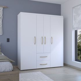 Bariloche Wardrobe, Multi-Section Storage with Hanging Rods, Shelves, and 2 Drawers White