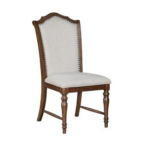 Formal Traditional Design Side Chairs Set of 2 Cherry Finish Fabric Upholstery Nailhead Trim Wooden Dining Furniture